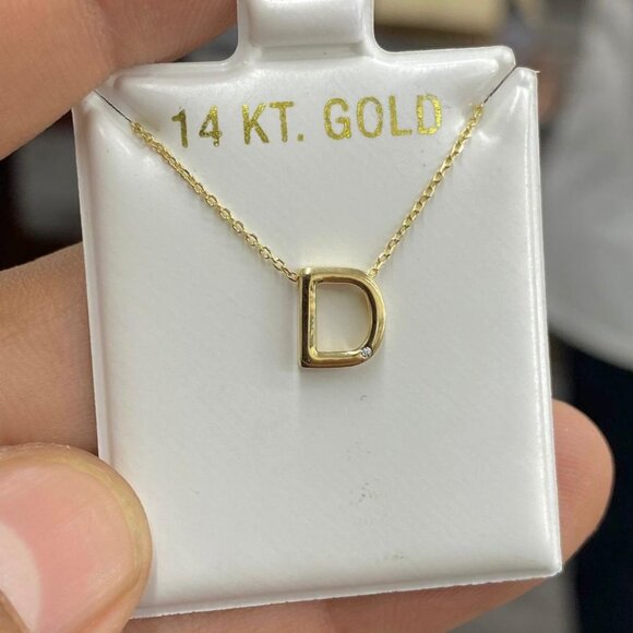 14K Yellow Gold Necklace Pendant Letters CZ Cable Link Chain 18" Jewelry Unisex - Picture 6 of 13